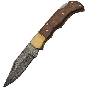 "Damascus Lockback Wood Folding Knife, 2.75 Damascus steel clip point blade, Wood handle, DM-1213"