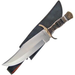 "Frost Bowie Stacked Stag Knife, 9.75 satin finish stainless bowie blade, Stacked stag bone handle, WT-194"