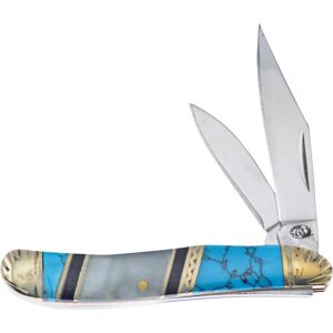 Frost Peanut MOP Turquoise Folding Knife, 2.88in Closed, Mirror Stainless Clip/Pen Blades, Black/Blue Turquoise/Mother of Pearl Handle, SHS-107BBW