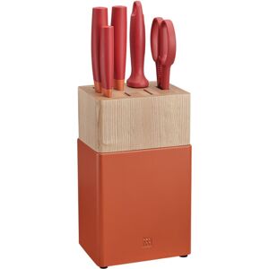 HENCKELS ZWILLING Now S 6-Piece Orange Block Set, 8in Serrated Bread Blade/ 8in Chef's Blade/ 4in Paring Blade, Orange Polypropylene Handle, 53030-110