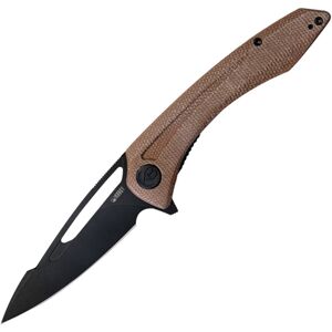 Kubey Merced Folding Knife, 4.5in Closed, 3.5in Black Stonewash AUS-10A Stainless Blade, Tan Canvas Micarta Handle, KU345E