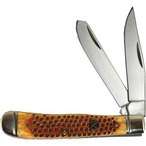 Roper Knives Pit Viper Trapper Folding Knife,Standard Edge,Clip and Spey,Brown,Pitted Handle, RP0002CPV