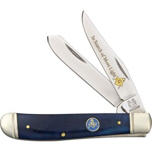 Rough Rider Masonic Mini Fold Knife, Clip and spey blade, Masonic blue smooth bone handle RR1225