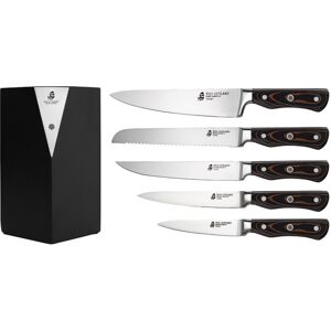 Tuo Cutlery Legacy 6-Piece Kitchen Knife Set, X50CrMoV15 Stainless Blade, Black/Brown G10 Handle, TC1510