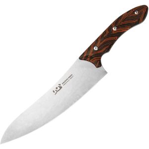 Xin Cutlery Tactical Style SW Chef's Knife, 14.25in Overall, 8in Stonewash Powder Alloy Steel Blade, Black/Orange G10 Handle, Leather Sheath, XC144