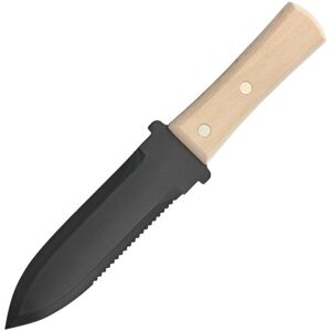 Bonsai Hori Hori Garden Knife Fixed Blade Knife, 6.625in, Carbon Steel, Partially Serrated, Wood Handle, H30CRBHH