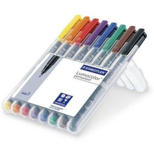 Staedtler Lumocolor Permanent F Width Pen Pack - 8 Colors w/ Stand-Up Box - Yellow, Red, Blue, Orange, Green, Purple, Brown, Black, 318 WP8