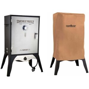 Camp Chef Smoke Vault Food Smoker, 24in, Silver/Black, with Tan Patio Cover, PC24