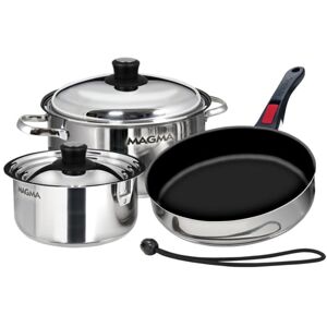 Magma Nesting 7-Piece Induction Compatible Cookware - Stainless Steel Exterior & Slate Black Ceramica Non-Stick Interior, A10-363-2-IND