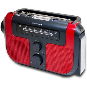 WeatherX AM/FM Radio w/ Flashlight, Rechargable Batteries, Hand crank, Solar charging and Emergency siren, Black/Red, WR383R