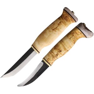 Wood Jewel Fixed Blade Curly Knife Set, Carbon Steel Blades, Curly Birch Handle, Leather Sheath, 23AVKS