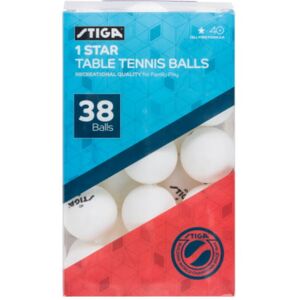 Stiga One-Star 38-Pack Table Tennis Balls, White/Black, T1450