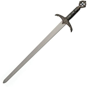 China Made Earl Of Huntington Sword, 33in Overall, 22.5in Mirror Unsharpened SS Blade, Metal Alloy Handle, Metal Alloy Guard, Black Wood Scabbard, 211433