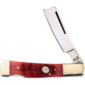 Frost Lockback Razor, 3.88in Closed, Mirror Stainless Razor Blade, Red Jigged Bone Handle, 17-150RJB