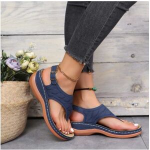 Modlily Navy Toe Post Mid Heel Sandals womens