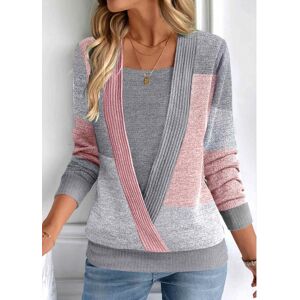 Modlily Plus Size Dark Grey Fake 2in1 Long Sleeve Sweatshirt womens