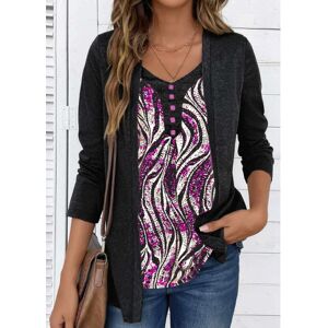 Modlily Dark Grey Marl Long Sleeve Fake Two Piece Twinset womens