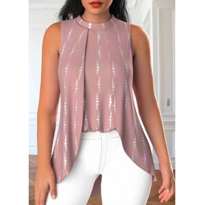 Modlily Dusty Pink Fake 2in1 Geometric Print Sleeveless Tank Top womens