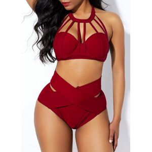 Modlily Cross Front High Waist Cage Neck Bikini Set womens
