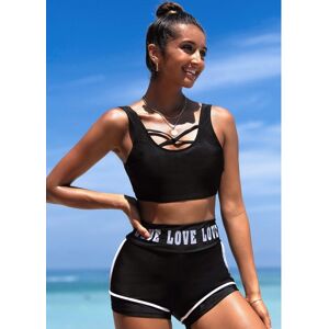 Modlily Letter Print Cross Strap High Waisted Bikini Set womens