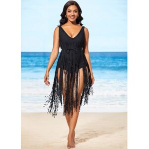 Modlily Tassel Hem Black Belted One Piece Swimwear womens