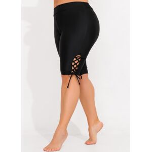 Modlily Black Lace Up Side Mid Waist Swim Shorts womens