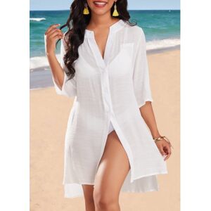 Modlily Button Pocket Split White Cover Up womens