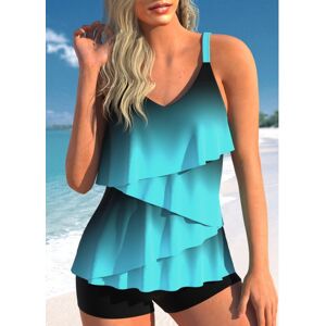 Modlily Layered Hem Ombre Cyan Tankini Top womens