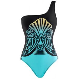 Modlily Tribal Print Black Wide Strap One Piece Swimwear womens