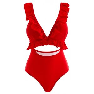 Modlily Red Flounce Cutout One Piece Swimwear womens