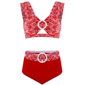 Modlily Jacquard Floral Print Red Bikini Top womens