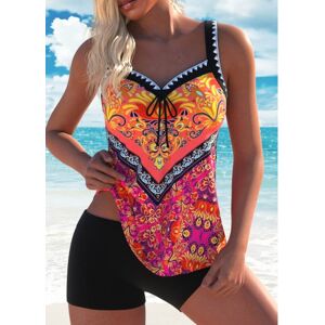 Modlily Bowknot Tribal Print Multi Color Tankini Top womens
