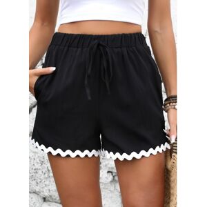 Modlily Black Straight Leg Elastic Waist High Waisted Shorts womens