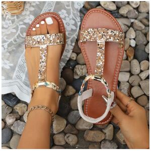 Modlily Golden Rubber Peep Toe Falt Sandals womens