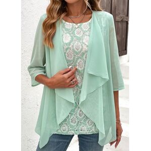 Modlily Mint Green 3/4 Sleeve Fake Two Piece Twinset womens
