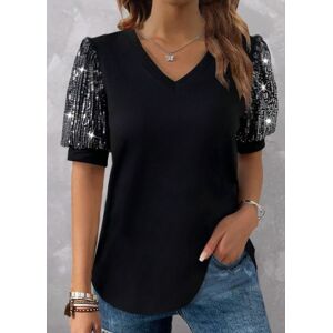 Modlily Plus Size Black Sequin Short Sleeve T Shirt womens