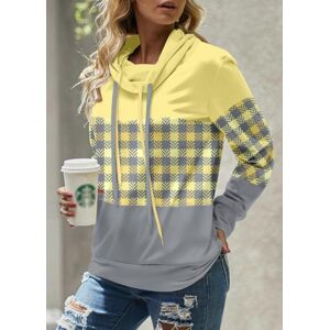 Modlily Plus Size Light Yellow Patchwork Plaid Sweatshirt womens