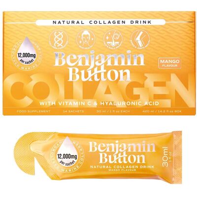 Benjamin Button Marine Collagen Liquid Sachets – 12,000mg – Mango Benjamin Button Marine Collagen Liquid Sachets – 12,000mg – Mango