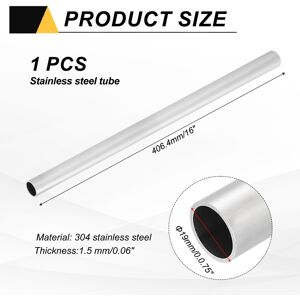 Unique 304 Stainless Steel Tubing, Round Metal Pipe Steel Tube for Industrial Machinery Home Decoration DIY Crafts Model - Silver 406.4mm x 19mm x 1.5mm Unique 304 Stainless Steel Tubing, Round Metal Pipe Steel Tube for Industrial Machinery Home Decoration DIY Crafts Model - Silver 406.4mm x 19mm x 1.5mm