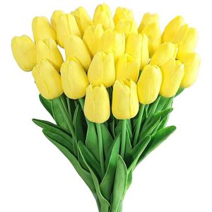 Enova Home 20 Pcs Artificial PU Real Touch Tulips Fake Silk Flowers Stems for Party Home Wedding Decoration Yellow 11-20 Inches Enova Home 20 Pcs Artificial PU Real Touch Tulips Fake Silk Flowers Stems for Party Home Wedding Decoration Yellow 11-20 Inches