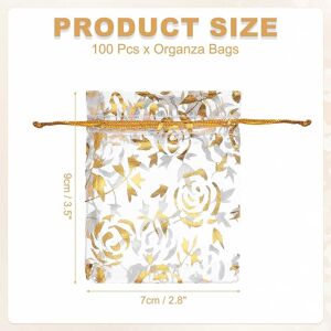 Unique Organza Bags, Mesh Candy Pouch with Drawstring Gold Rose Flower Jewelry Gift Bags for Wedding Christmas Festival Makeup Supply White Gold 2.8 x 3.5 Inch Unique Organza Bags, Mesh Candy Pouch with Drawstring Gold Rose Flower Jewelry Gift Bags for Wedding Christmas Festival Makeup Supply White Gold 2.8 x 3.5 Inch