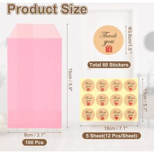 Unique 100Pcs Kraft Paper Treat Bags, Greaseproof Favor Gift Candy Bags Small Paper Bag with Stickers Pink 5.9x3.1 Unique 100Pcs Kraft Paper Treat Bags, Greaseproof Favor Gift Candy Bags Small Paper Bag with Stickers Pink 5.9x3.1