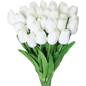 Enova Home 20 Pcs Artificial PU Real Touch Tulips Fake Silk Flowers Stems for Party Home Wedding Decoration White 11-20 Inches Enova Home 20 Pcs Artificial PU Real Touch Tulips Fake Silk Flowers Stems for Party Home Wedding Decoration White 11-20 Inches