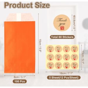 Unique 100Pcs Kraft Paper Treat Bags, Greaseproof Favor Gift Candy Bags Small Paper Bag with Stickers Orange 5.9x3.1 Unique 100Pcs Kraft Paper Treat Bags, Greaseproof Favor Gift Candy Bags Small Paper Bag with Stickers Orange 5.9x3.1