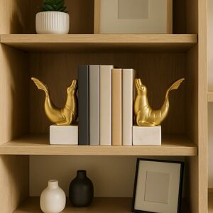 Sagebrook Home Decorative Sea Lion on Marble Base Bookends - Set of 2 Gold/ Metallic 10.0 Sagebrook Home Decorative Sea Lion on Marble Base Bookends - Set of 2 Gold/ Metallic 10.0