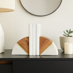 Sagebrook Home Decorative Wood and Marble Bookends - 5 White/ Brown 4.5 Sagebrook Home Decorative Wood and Marble Bookends - 5 White/ Brown 4.5