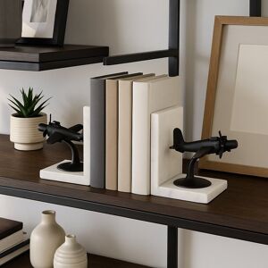 Sagebrook Home Decorative Airplane Bookends on Marble L-Shape Base - 6 Black/ White 6.25 Sagebrook Home Decorative Airplane Bookends on Marble L-Shape Base - 6 Black/ White 6.25