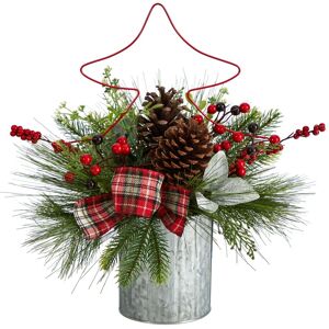 HomeStock 17in. Pinecone & Berries Artificial Christmas Arrangement with Metal Vase - Decorative Holiday X-Mas Centerpiece 1 Foot HomeStock 17in. Pinecone & Berries Artificial Christmas Arrangement with Metal Vase - Decorative Holiday X-Mas Centerpiece 1 Foot