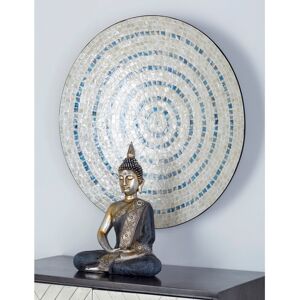 ARCILLA ELEMENTAL Beige Mother of Pearl Shell Handmade Mosaic Plate Home Wall Decor with Blue Accents Beige 27.0 In. L X 4.0 In. W X 27.0 In. H ARCILLA ELEMENTAL Beige Mother of Pearl Shell Handmade Mosaic Plate Home Wall Decor with Blue Accents Beige 27.0 In. L X 4.0 In. W X 27.0 In. H