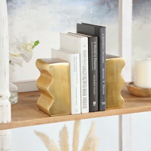 ARCILLA ELEMENTAL Gold Aluminum Metal Wave Inspired Decorative Bookends (Set of 2) Gold 3.0 In. L X 4.05 In. W X 6.05 In. H ARCILLA ELEMENTAL Gold Aluminum Metal Wave Inspired Decorative Bookends (Set of 2) Gold 3.0 In. L X 4.05 In. W X 6.05 In. H